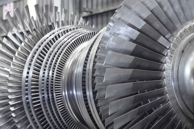 Detail of power generation turbine fins in an industrial facility.