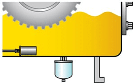 An illustration showing a bottom sediment & water bowl (BS&W Bowl) fitted to an oil reservoir